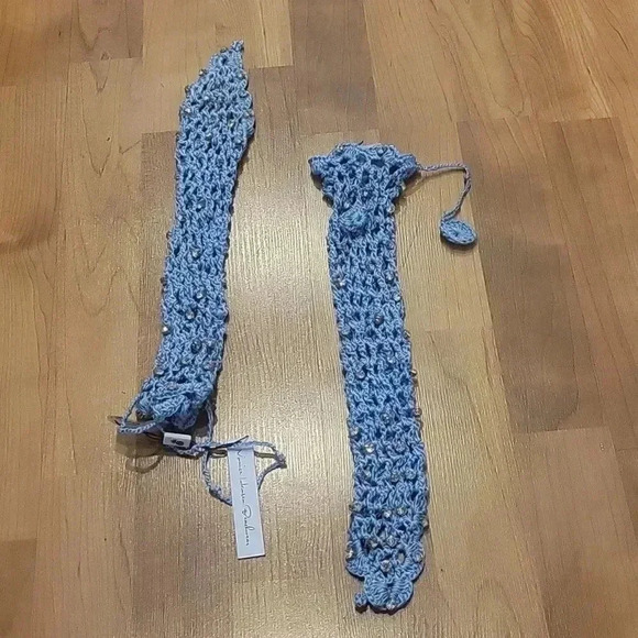 Monica Hansen x Revolve Swimwear Beach Gloves Crochet Mesh Rhinestone Baby Blue - Picture 12 of 12